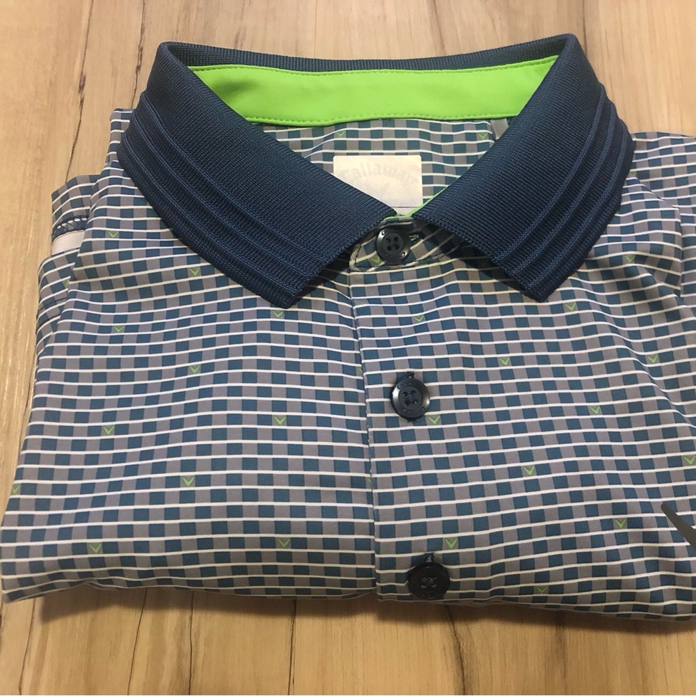 Callaway Blue and Gray Patterned Polo Shirt - Opti-Dri - Picture 4 of 9